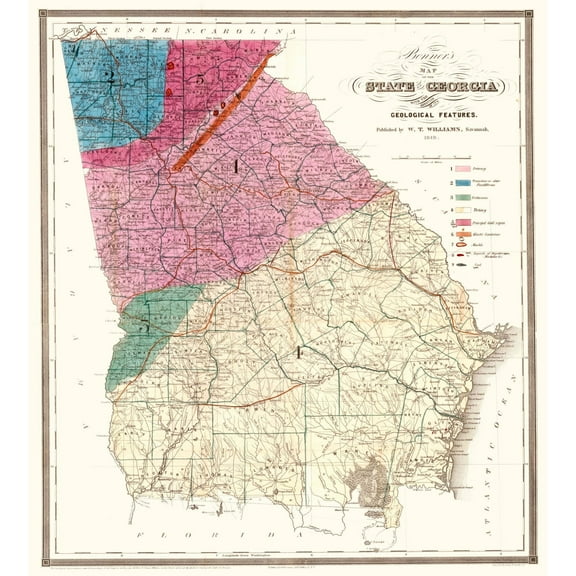 Historic State Map - Georgia - Williams 1849 - 23 x 25.51 - Vintage Wall Art