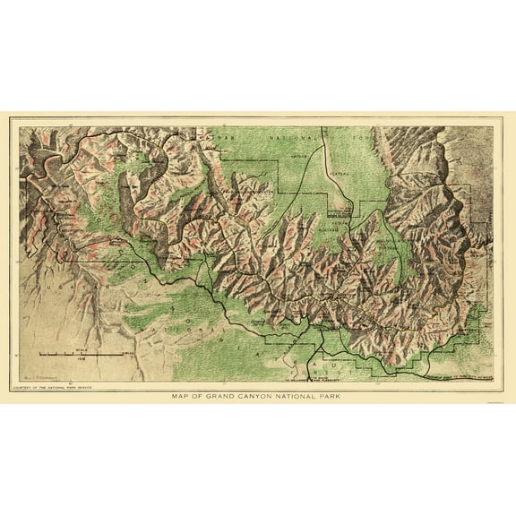 Historic State Map - Grand Canyon National Park - USGS 1926 - 40.5 x 23 - Vintage Wall Art