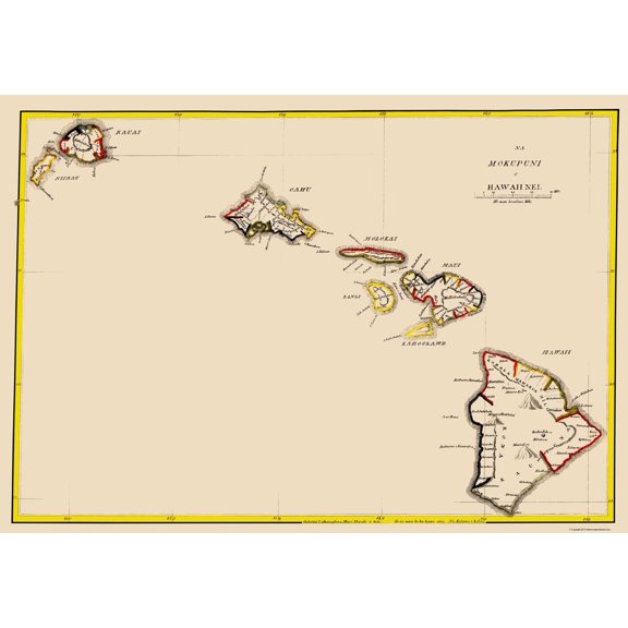 Historic State Map - Hawaii - Lahaina 1837 - 23 x 32.92 - Vintage Wall Art