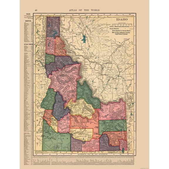 Historic State Map - Idaho - Hammond 1910 - Vintage Wall Art