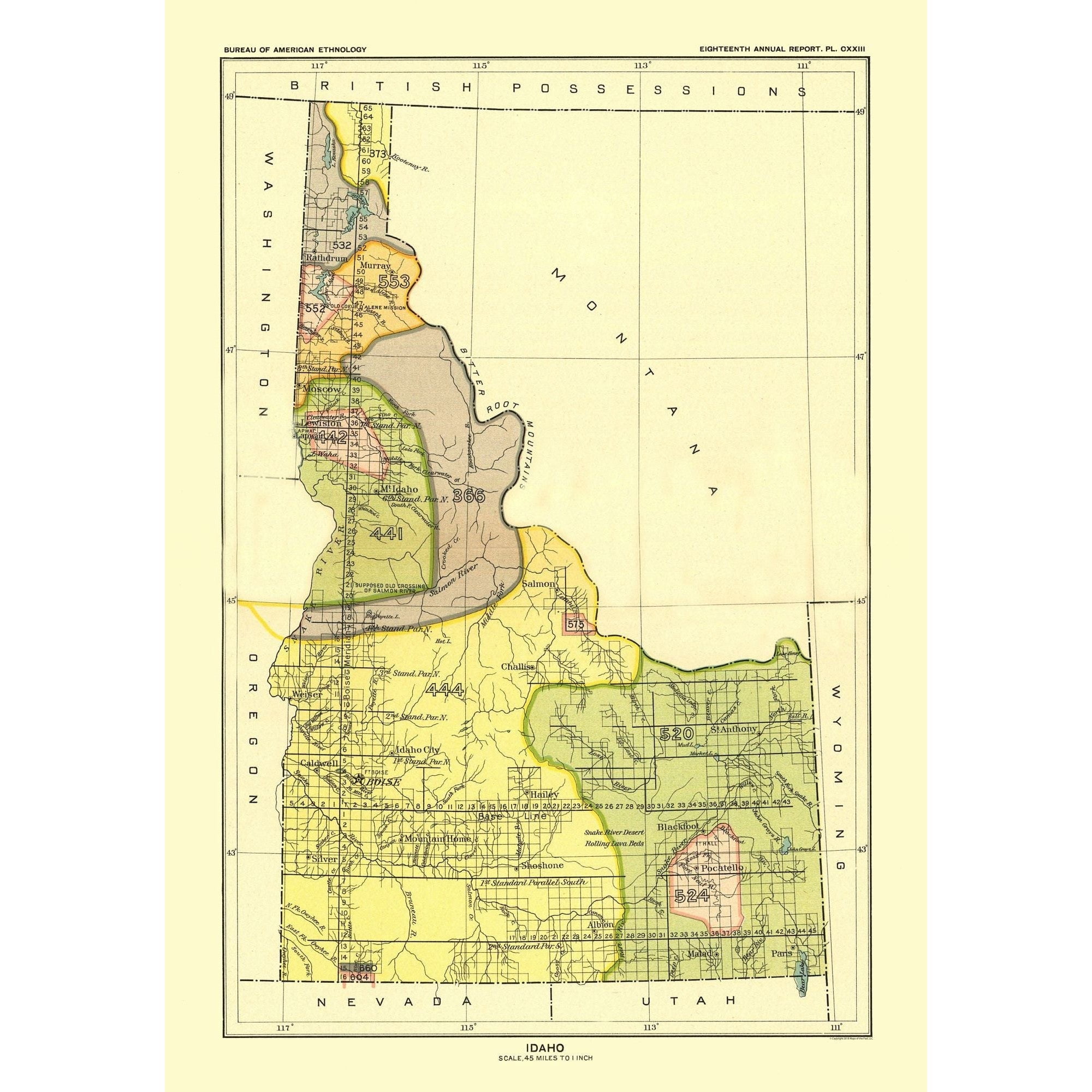 Historic State Map - Idaho - Hoen 1896 - Vintage Wall Art - Walmart.com