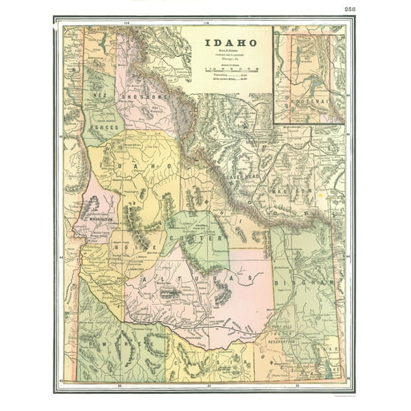 Historic State Map - Idaho - Johnson 1888 - 23 x 28.09 - Vintage Wall Art