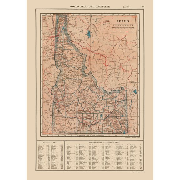 Historic State Map - Idaho - Reynold 1921 - Vintage Wall Art