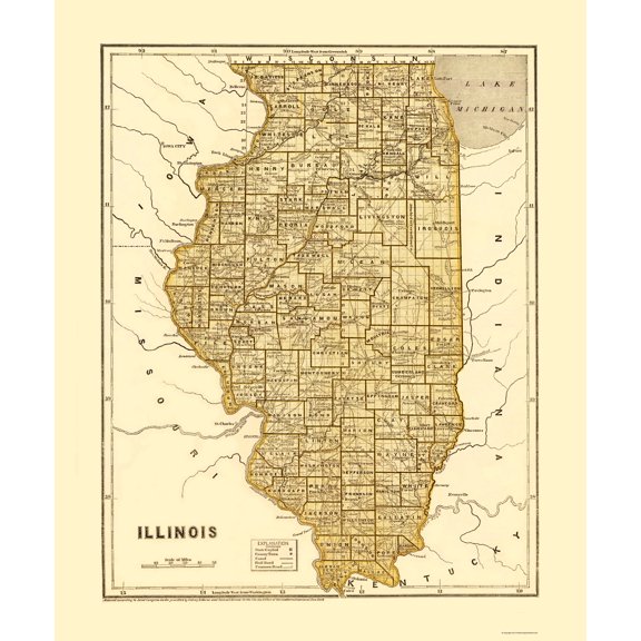 Historic State Map - Illinois - Morse  1845 - Vintage Wall Art