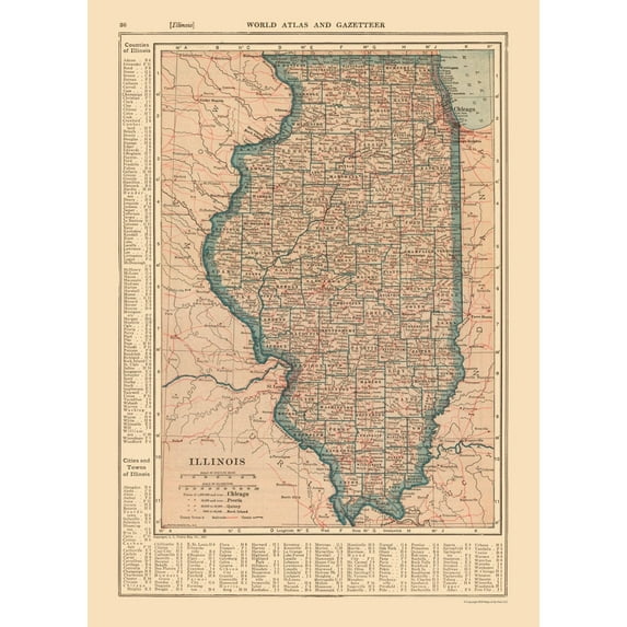 Historic State Map - Illinois - Reynold 1921 - Vintage Wall Art