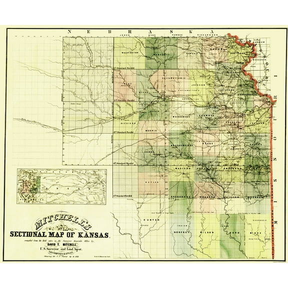 Historic State Map - Kansas - Mitchell 1859 - 23 x 27.80 - Vintage Wall Art