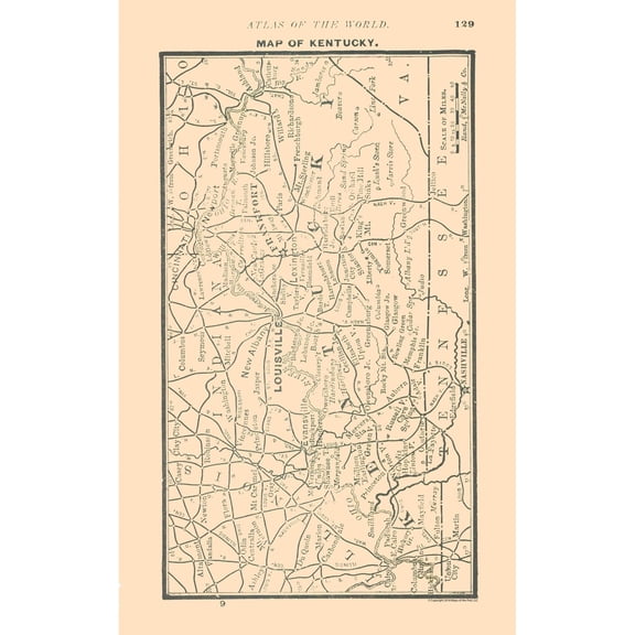Historic State Map - Kentucky - Alden 1886 - Vintage Wall Art
