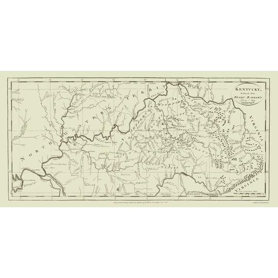 Historic State Map - Kentucky - Carey 1795 - Vintage Wall Art