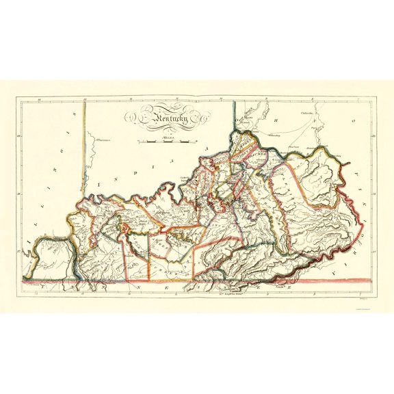 Historic State Map - Kentucky - Gridley 1814 - Vintage Wall Art
