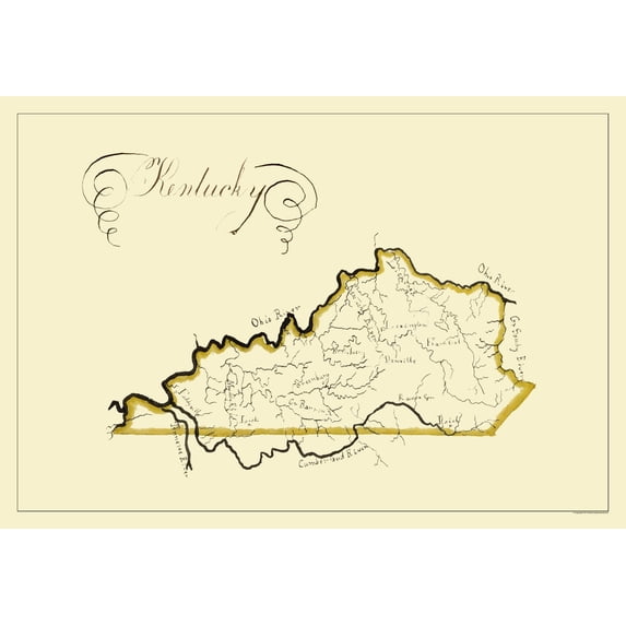Historic State Map - Kentucky - Henshaw 1823 - Vintage Wall Art