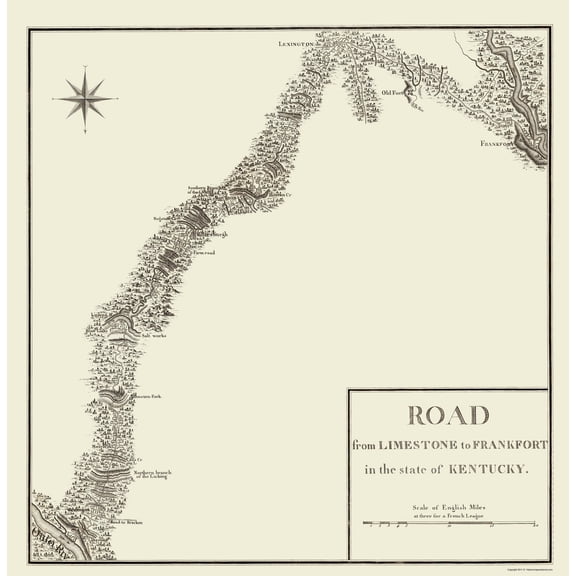 Historic State Map - Kentucky Limestone Frankfort Roads - Bertrand 1796 - Vintage Wall Art