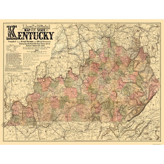 Historic State Map - Kentucky - Lloyd 1862 - Vintage Wall Art