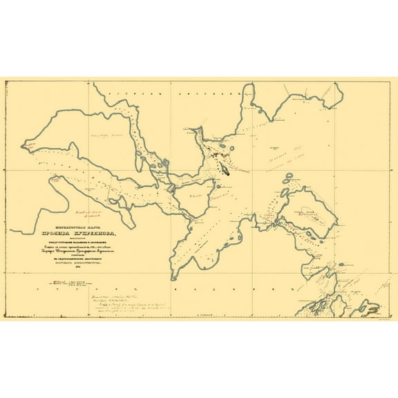Historic State Map - Kodiak Island Alaska - Murashev 1849 - 23 x 37.35 - Vintage Wall Art