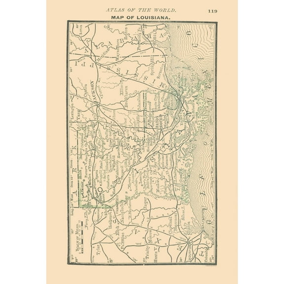 Historic State Map - Louisiana - Alden 1886 - 23 x 34.09 - Vintage Wall Art