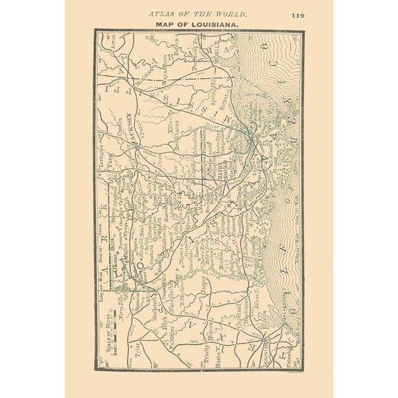 Historic State Map - Louisiana - Alden 1886 - Vintage Wall Art