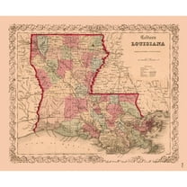 Historic State Map - Louisiana - Colton 1855 - 27.73 x 23 - Vintage Wall Art