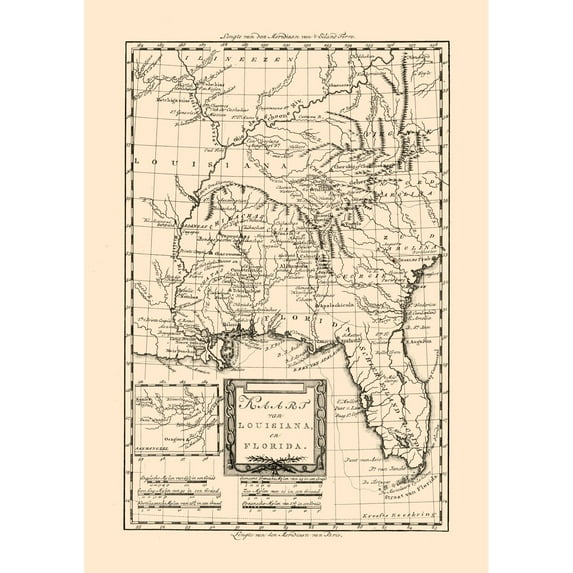 Historic State Map - Louisiana Florida - 1785 - 23 x 32.61 - Vintage Wall Art