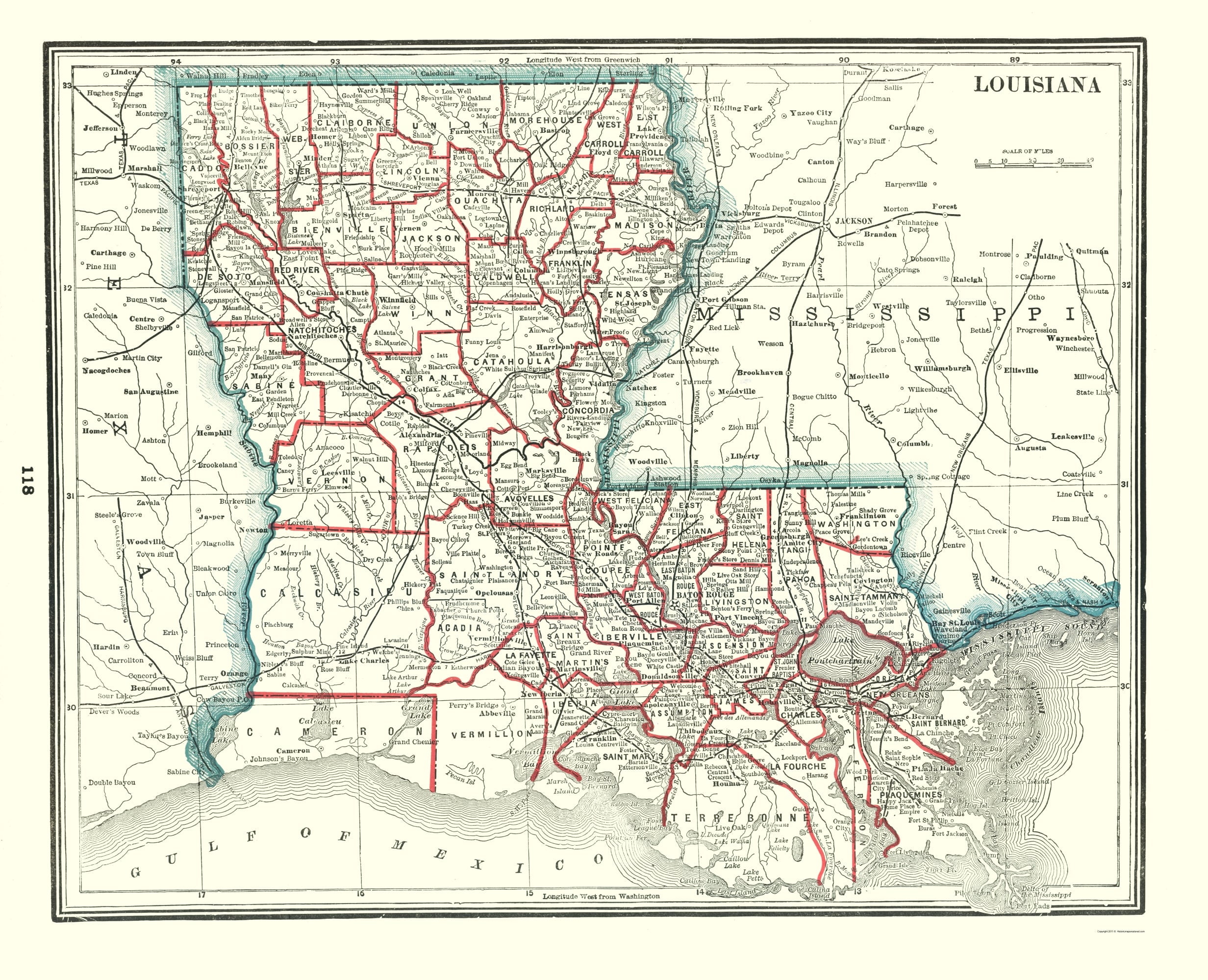 Historic State Map - Louisiana - Rathbun 1893 - Vintage Wall Art ...