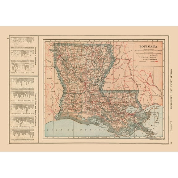 Historic State Map - Louisiana - Reynold 1921 - 32.60 x 23 - Vintage Wall Art