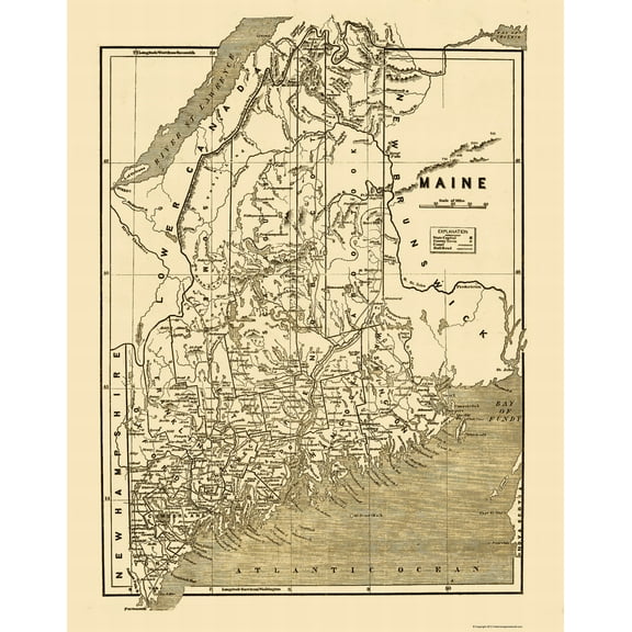 Historic State Map - Maine - 1890 - 23 x 29.23 - Vintage Wall Art