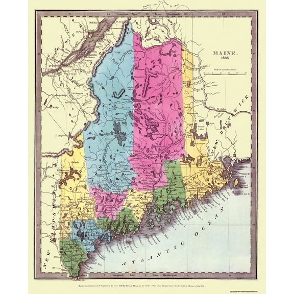 Historic State Map - Maine - Burr 1835 - 23 x 28.44 - Vintage Wall Art