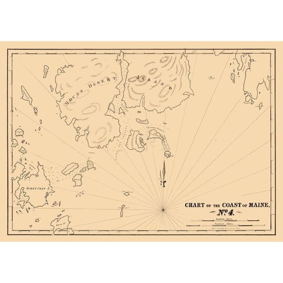 Historic State Map - Maine Coast - Moores 1837 - 32.45 x 23 - Vintage Wall Art
