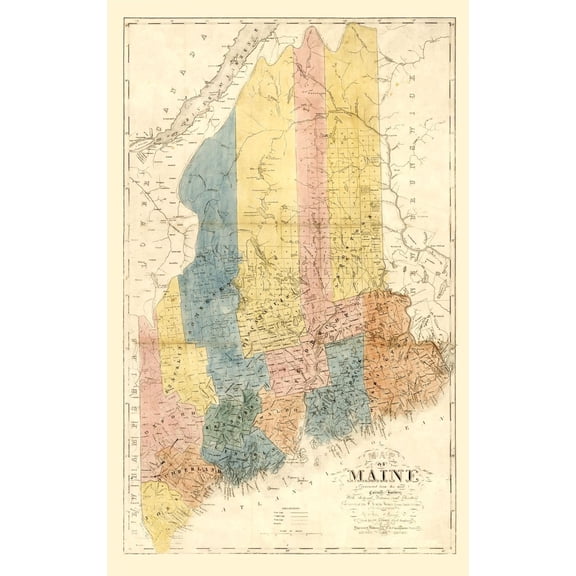 Historic State Map - Maine - Colesworthy 1840 - 23 x 36.62 - Vintage Wall Art