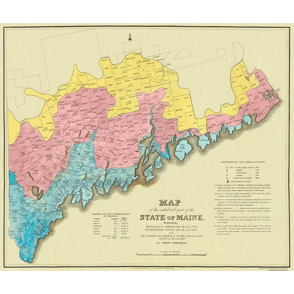 Historic State Map - Maine Land Grants 2nd Edition- Greenleaf 1829 - 27.25 x 23 - Vintage Wall Art