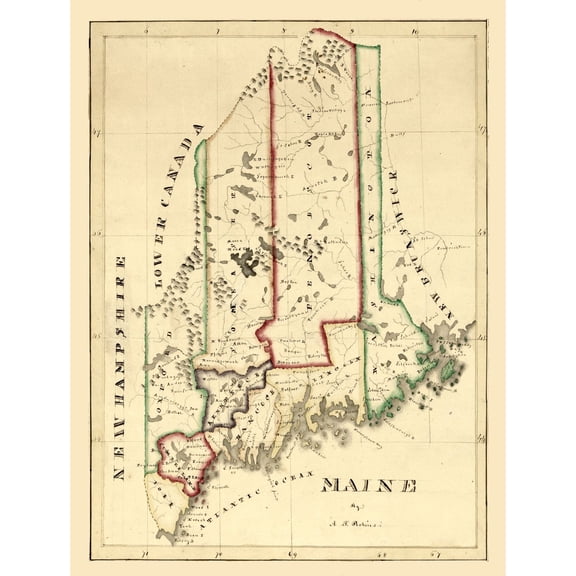Historic State Map - Maine - Perkins 1820 - Vintage Wall Art