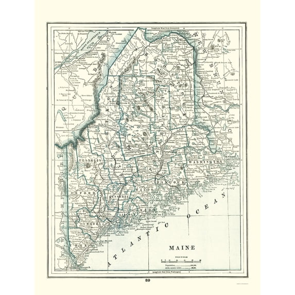 Historic State Map - Maine - Rathbun 1893 - Vintage Wall Art