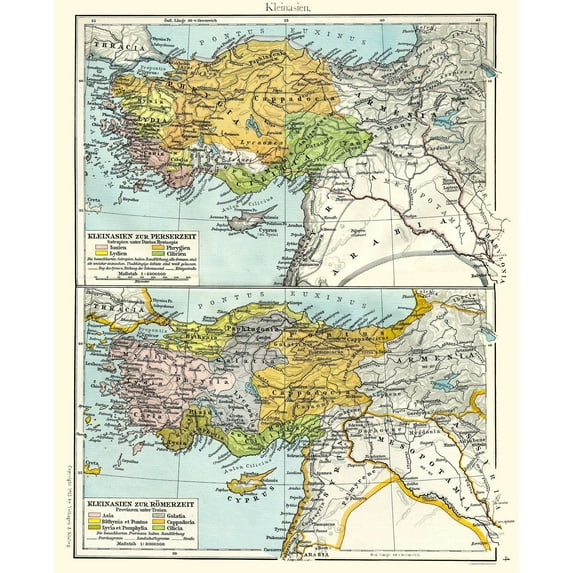 Historic Map - Asia Minor Roman Persian Times - Velhagen 1897 - Vintage Wall Art