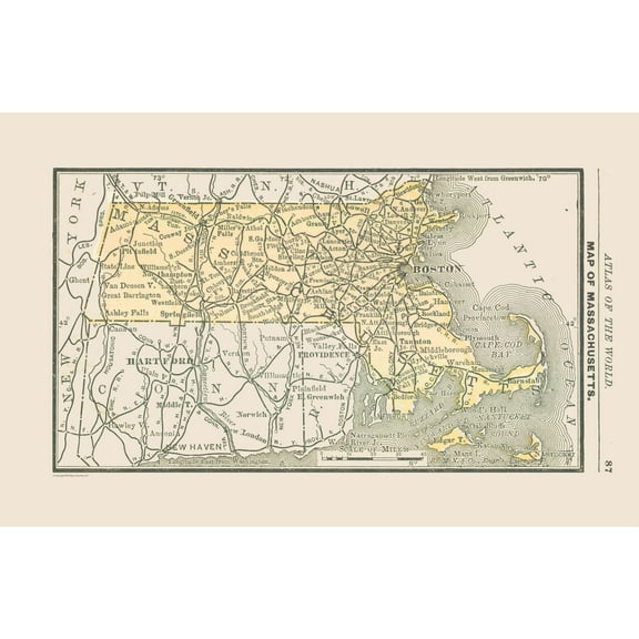 Historic State Map - Massachusetts - Alden 1886 - 35.47 x 23 - Vintage Wall Art