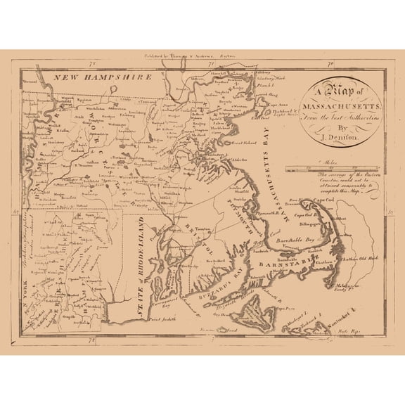 Historic State Map - Massachusetts - Denifon 1796 - 30.44 x 23 - Vintage Wall Art