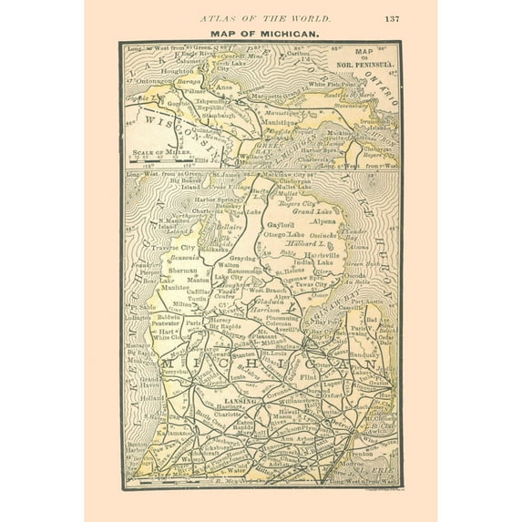 Historic State Map - Michican - Alden 1886 - 23 x 33.97 - Vintage Wall Art