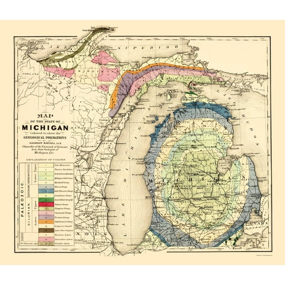Historic State Map - Michigan Geological - Tackabury 1873 - Vintage Wall Art