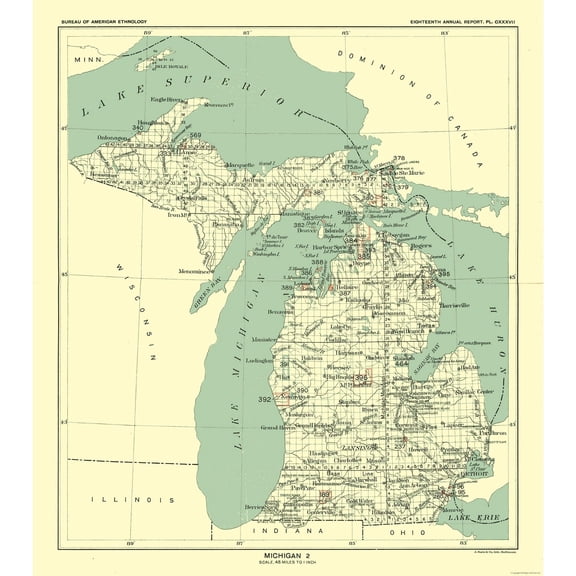 Historic State Map - Michigan - Hoen 1896 - Vintage Wall Art