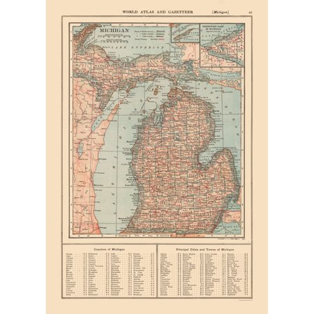 Historic State Map - Michigan - Reynold 1921 - Vintage Wall Art