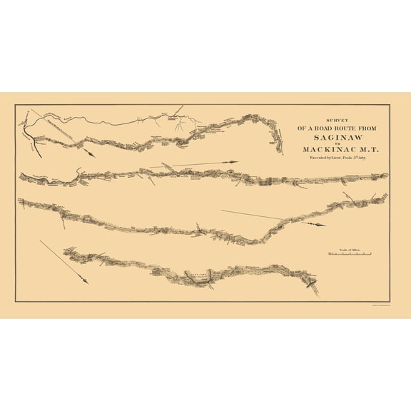 Historic State Map - Michigan Saginaw Mackinac Road Survey - Poole 1835 - Vintage Wall Art