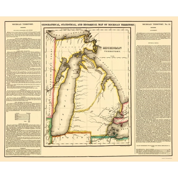 Historic State Map - Michigan Territory Geographical - Carey 1822 - Vintage Wall Art