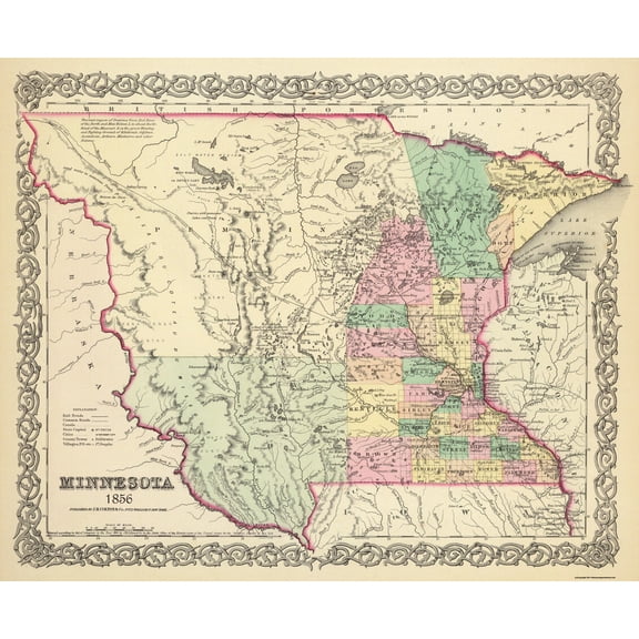 Historic State Map - Minnesota - Colton 1856 - Vintage Wall Art