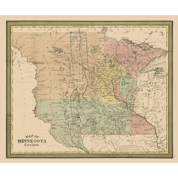 Historic State Map - Minnesota - Coperthwait 1852 - 27.70 x 23 - Vintage Wall Art
