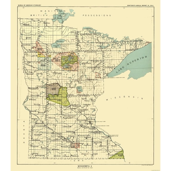 Historic State Map - Minnesota - Hoen 1896 - Vintage Wall Art
