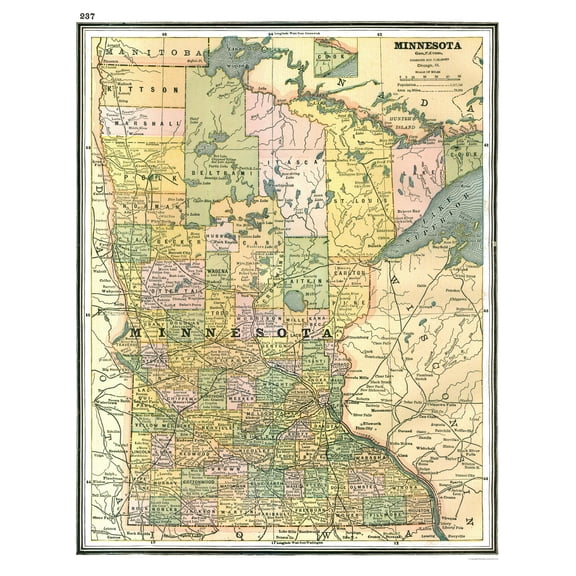 Historic State Map - Minnesota - Johnson 1888 - Vintage Wall Art