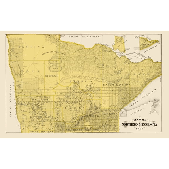 Historic State Map - Minnesota Northern - Andreas 1874 - Vintage Wall Art