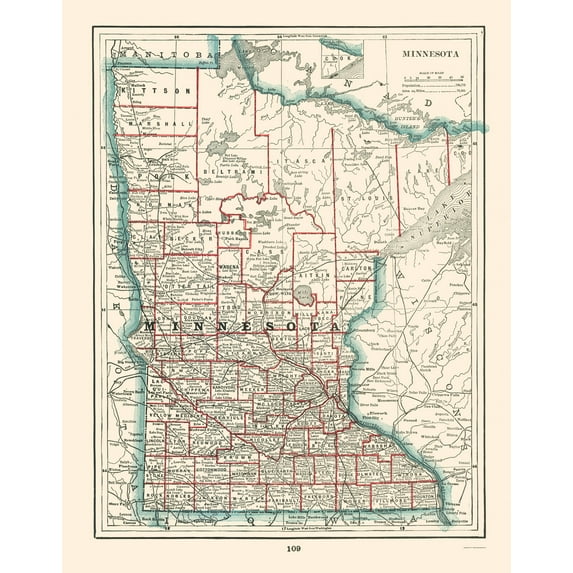 Historic State Map - Minnesota - Rathbun 1893 - Vintage Wall Art