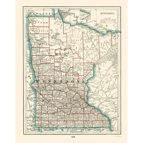 Historic State Map - Minnesota - Rathbun 1893 - 23 x 29.32 - Vintage Wall Art