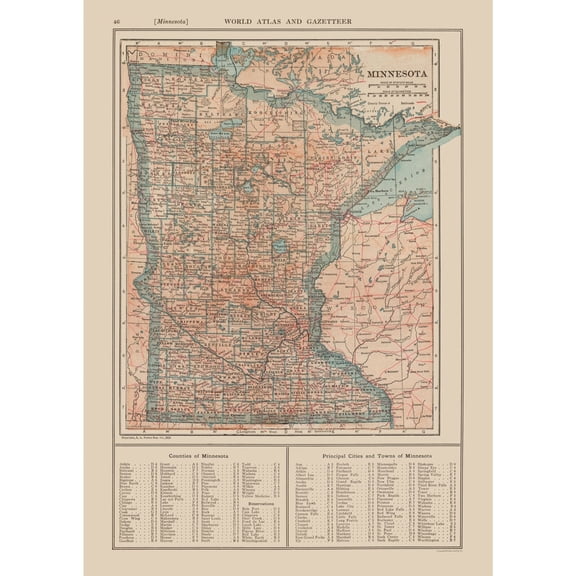 Historic State Map - Minnesota - Reynold 1921 - Vintage Wall Art