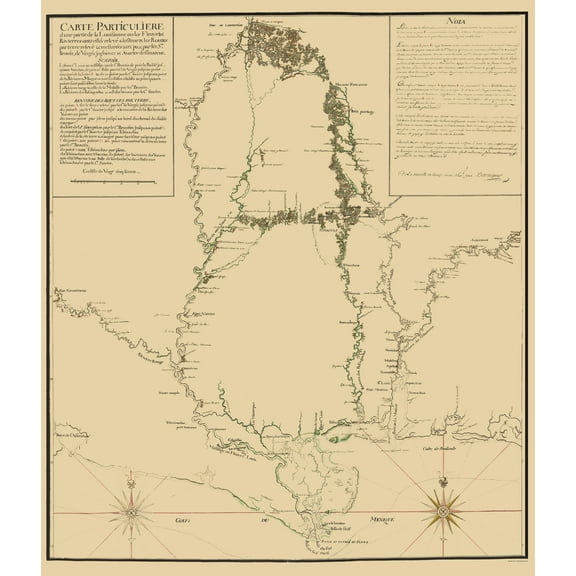 Historic State Map - Mississippi River Fort Le Assumption - Demarigny 1743 - 23 x 26 - Vintage Wall Art