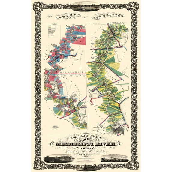 Historic State Map - Mississippi River Louisiana County - Persac 1858 - Vintage Wall Art