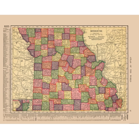 Historic State Map - Missouri - Hammond 1910 - Vintage Wall Art